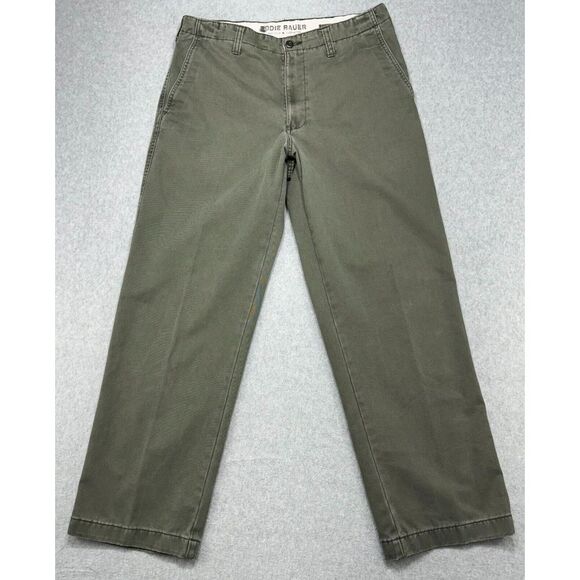 Eddie Bauer Pants Mens 36x32* Green Relaxed Fit Distressed Chino Casual Comfort‎ - Picture 1 of 14